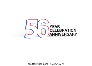 56 year anniversary, minimalist logo years, jubilee, greeting card. invitation. Sign Blue & Red Colors vector illustration on White background - Vector