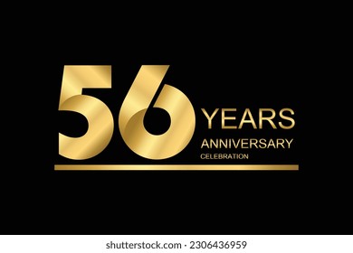 56 year anniversary vector banner template. gold icon isolated on black background.