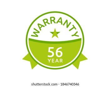 56 Year Warranty logo icon button stamp vectors, 56 years warranty green badges isolated on white background
