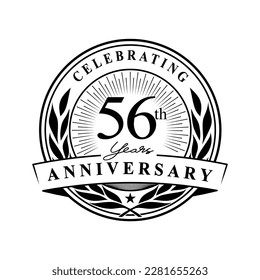 56 years anniversary celebration design template. 56th logo vector illustration.