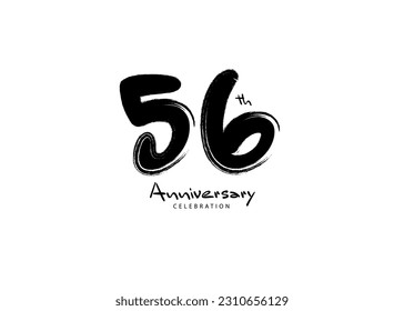 56 Years Anniversary Celebration logo black paintbrush vector, 56 number logo design, 56th Birthday Logo, happy Anniversary, Vector Anniversary For Celebration, poster, Invitation Card