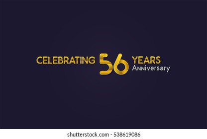 56 Years Anniversary Celebration Logo, Yellow, Isolated on Dark Purple Background