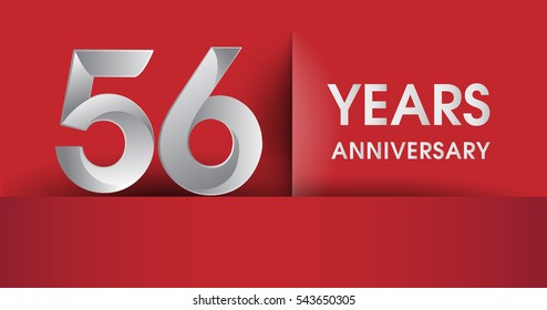 56 years Anniversary celebration logo, flat design isolated on red background, vector elements for banner, invitation card and birthday party.