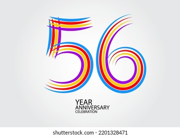 56 years anniversary celebration logotype colorful line vector, 56th birthday logo, 56 number design, Banner template, logo number elements for invitation card, poster, t-shirt.