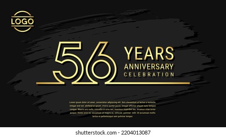 56 years anniversary celebration, anniversary celebration template design with gold color isolated on black brush background. vector template illustration