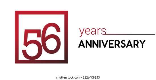 56 years anniversary design logotype with red color in square isolated on white background for anniversary celebration 