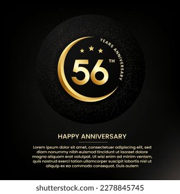 56 years anniversary with a half moon, stars, glitter and editable speech text. Golden half moon anniversary banner template with a golden number