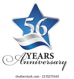 56 years anniversary isolated blue star silver white blue flag ribbon logo icon