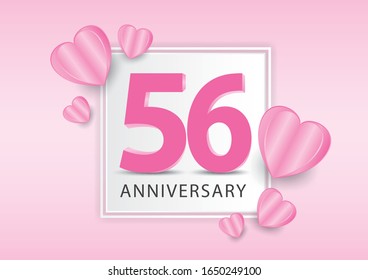 56 Years Anniversary Logo Celebration With heart background. Valentine’s Day Anniversary banner vector template