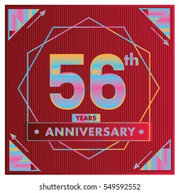 56 years anniversary logo celebration with ring and ribbon. Greeting card and cover template.