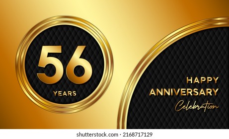56 Years Anniversary logo with gold color for booklets, leaflets, magazines, brochure posters, banners, web, invitations or greeting cards. Vector illustration.