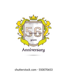 56 Years Anniversary Logo Using Heraldic Theme, Colorful and Isolated on white background