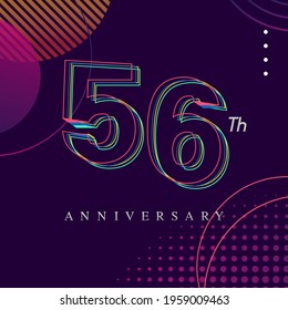 56 years anniversary logo, vector design birthday celebration with colorful geometric background and circles shape.