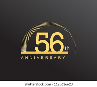 56 years anniversary logotype with single line golden color and golden ring for anniversary celebration