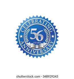 56 years anniversary silver blue badge logo