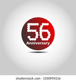 56 years Anniversary with simple bound design. Red bound with shadow. Dots font number. White colour font. My all design can see in my portofolio