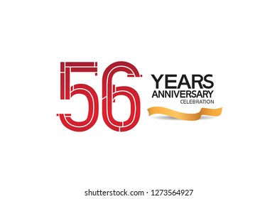 56 years anniversary template with red color number and golden ribbon