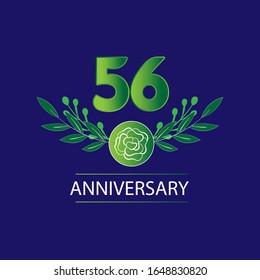 56 Years anniversary. Vector design greeting card with decorative floral for celebration