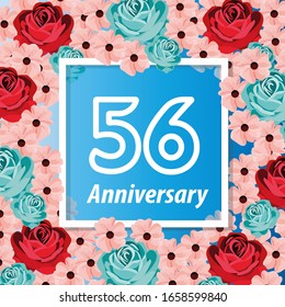 56 Years anniversary. Vector design greeting card with decorative floral for celebration
