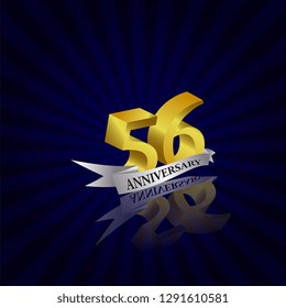 56 years anniversary Vector Template Design with golden color and silver ribbon isolated on blue sunburst background illustration for celebration event - Vector