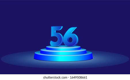 56 Years Anniversary Vector Template Design Illustration. Blue 3d Numbers with podium stage for celebration