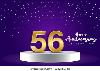 56 Jahre alte Vektor Template Design Illustration. Blaue 3D-Zahlen mit Podium-Bühne zum Feiern