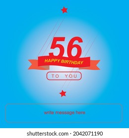 56 years birthday, happy birthday banner with star shape and red ribbon. very nice vector design