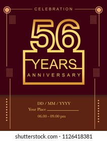 56 years golden anniversary design line style with square golden color for anniversary celebration event.