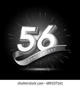 56 years silver anniversary logo celebration with firework and ribbon