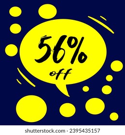 56% yellow discount hall with polka dots on blue background, percentage and promotion