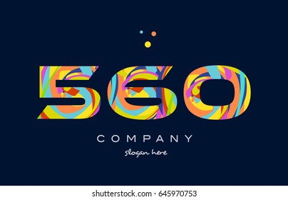 560 number digit numeral logo colored colorful rainbow acrylic modern creative vector icon design template