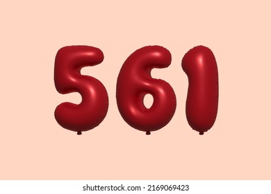 561 3d number balloon made of realistic metallic air balloon 3d rendering. 3D Red helium balloons for sale decoration Party Birthday, Celebrate anniversary, Wedding Holiday. Vector illustration