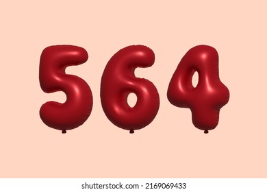 564 globo 3d con representación 3d de globo metálico realista. Globos 3D de helio rojo para la venta decoración Fiesta Cumpleaños, Celebración de Aniversario, Fiesta de la Boda. Ilustración del vector