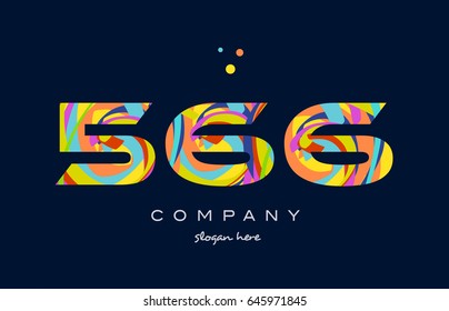 566 number digit numeral logo colored colorful rainbow acrylic modern creative vector icon design template