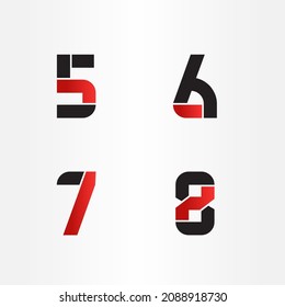 5678 numbers in Red and Black stencil Digit Vector Design EPS file format. 