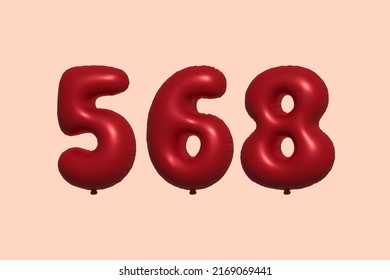 568 3d number balloon made of realistic metallic air balloon 3d rendering. 3D Red helium balloons for sale decoration Party Birthday, Celebrate anniversary, Wedding Holiday. Vector illustration