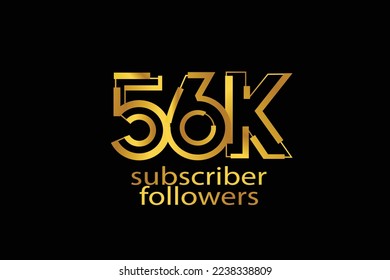 56K, 56.000 subscribers or followers blocks style with gold color on black background for social media and internet-vector