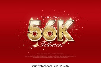 56k Followers Celebration. Number with shiny luxury gold color.