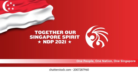 The 56th, 2021 Singapore Independence Day logo. Abstract design with the lion head symbol. Useful for national holidays poster, shopping template, banner and more. Vector illustration.