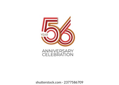 56th, 56 years, 56 year anniversary with retro style in 3 colors, red, pink and brown on white background for invitation card, poster, internet, design, poster, greeting cards, event - vector