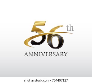 56th Anniversary Black Golden Swoosh Simple Stock Vector (Royalty Free ...