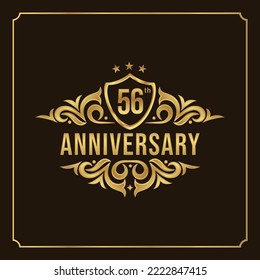 56th anniversary card. Beautiful greeting banner poster and golden logo with gold text word and gold number.