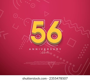 56th Anniversary with a cartoon design with a clean red background. Premium vector for poster, banner, celebration greeting.