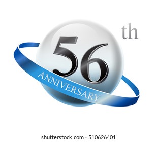 56th anniversary celebration with blue ring on white isolated background
