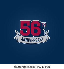 56th Anniversary Celebration Logo using 3d Number, Red Colored Isolated in Blue Background. Retro Style 