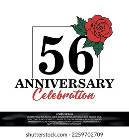 56th anniversary celebration logo  vector design with red rose  flower with black color font on white background abstract  