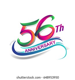 56th anniversary celebration logotype green and red colored. fifty six years birthday logo on white background.