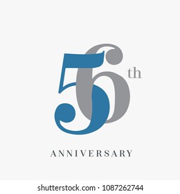 56th Anniversary Celebration Overlapping Number Blue And Grey Simple Logo, Isolated On Grey Background