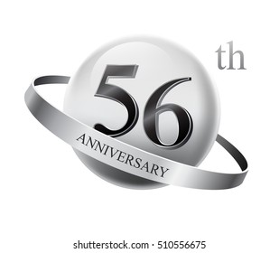 56th anniversary celebration with silver ring on white isolated background