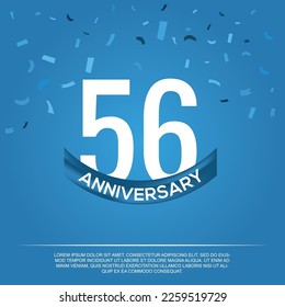 56th anniversary celebration vector design with white color numbers and  white color font on  blue color background abstract 